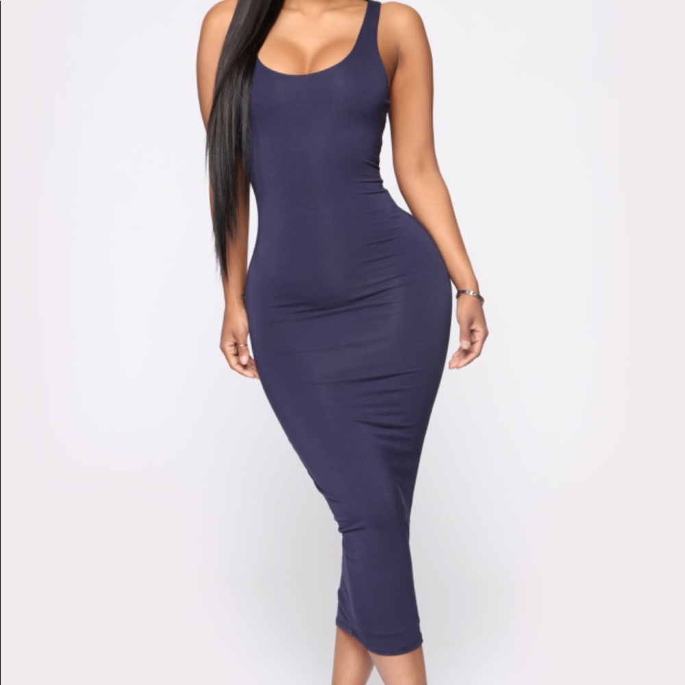 Fashion Nova Sundress, Bodycon Dress, Slim BBL Dress, Stretchy Navy Summer dress